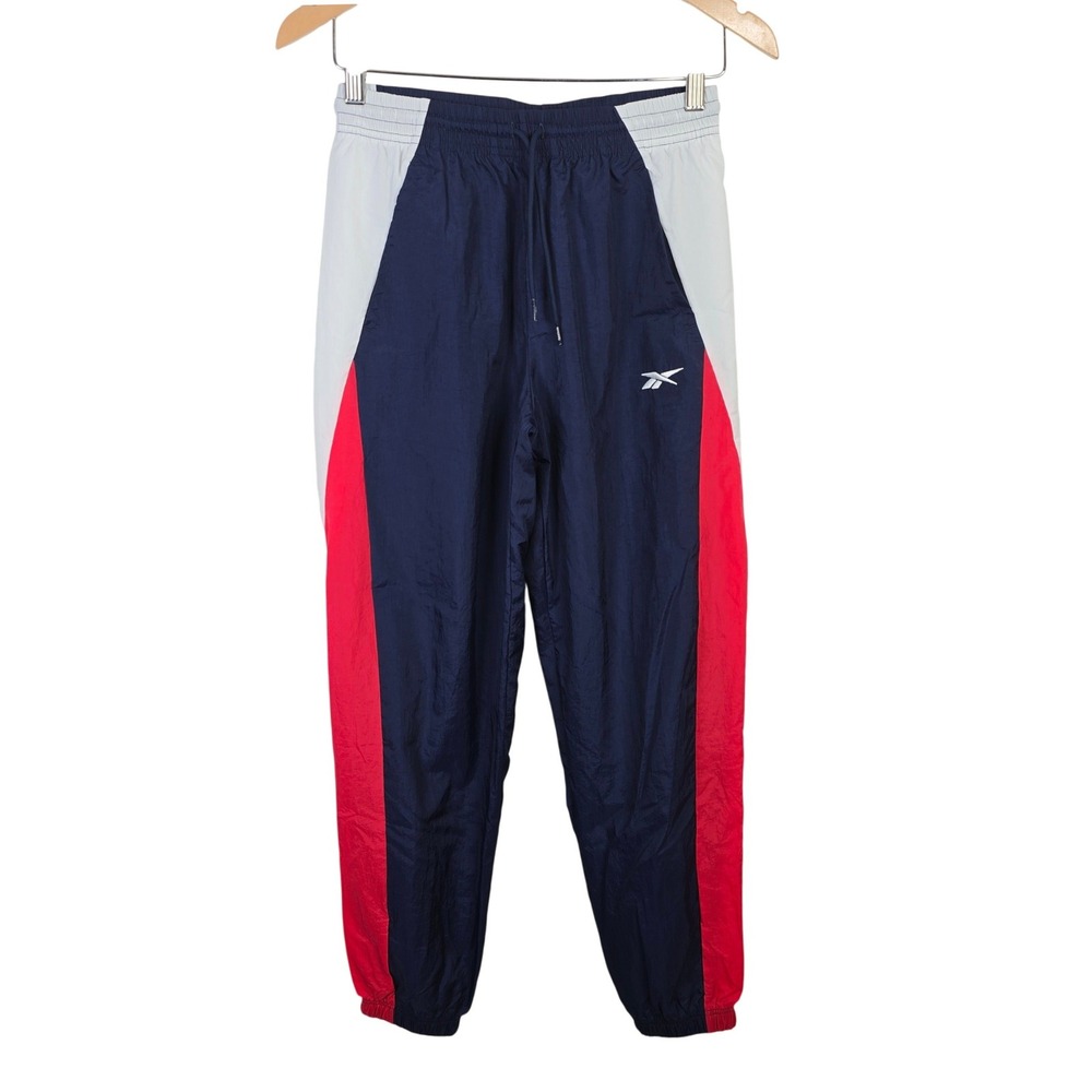 Reebok BV Woven Track Pants Small Navy Blue Red White Colorblock Jogger NEW